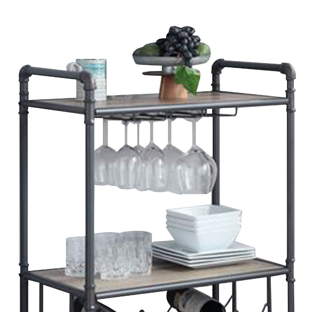 Wine Bottle Rack with 2 Tier Shelves and Metal Frame Gray BM269552
