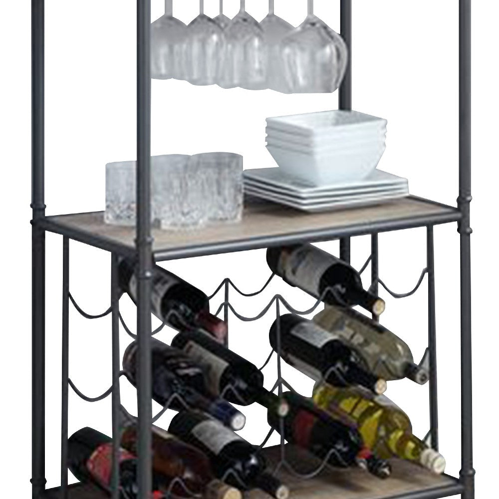 Wine Bottle Rack with 2 Tier Shelves and Metal Frame Gray BM269552