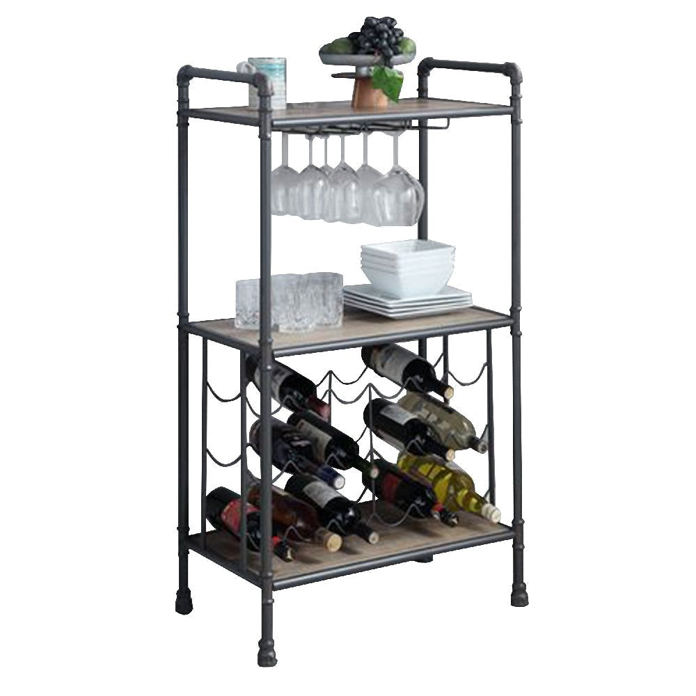 Wine Bottle Rack with 2 Tier Shelves and Metal Frame, Gray