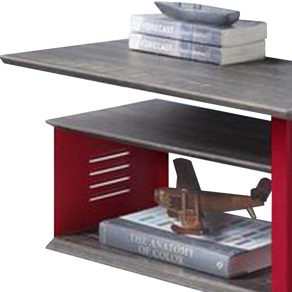 Accent Table with Metal Cargo Style and 3 Caster Wheels, Red By Casagear Home