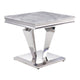 End Table with Faux Marble Top and Metal Base White and Silver BM269588