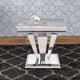 End Table with Faux Marble Top and Metal Base, White and Silver