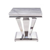 End Table with Faux Marble Top and Metal Base, White and Silver