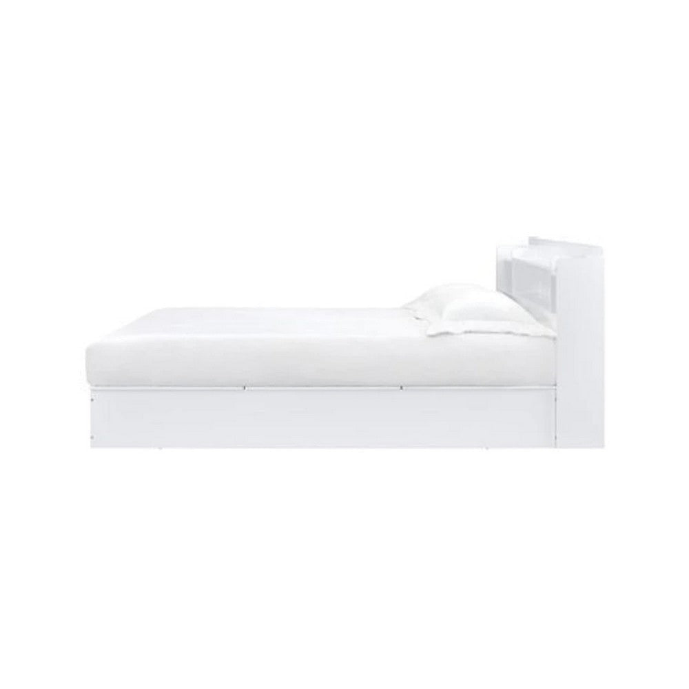 Queen Bed with 6 Under Compartments and Storage Headboard White BM269599