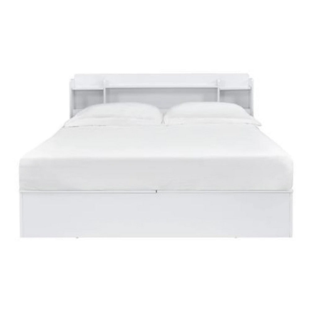 Queen Bed with 6 Under Compartments and Storage Headboard White BM269599