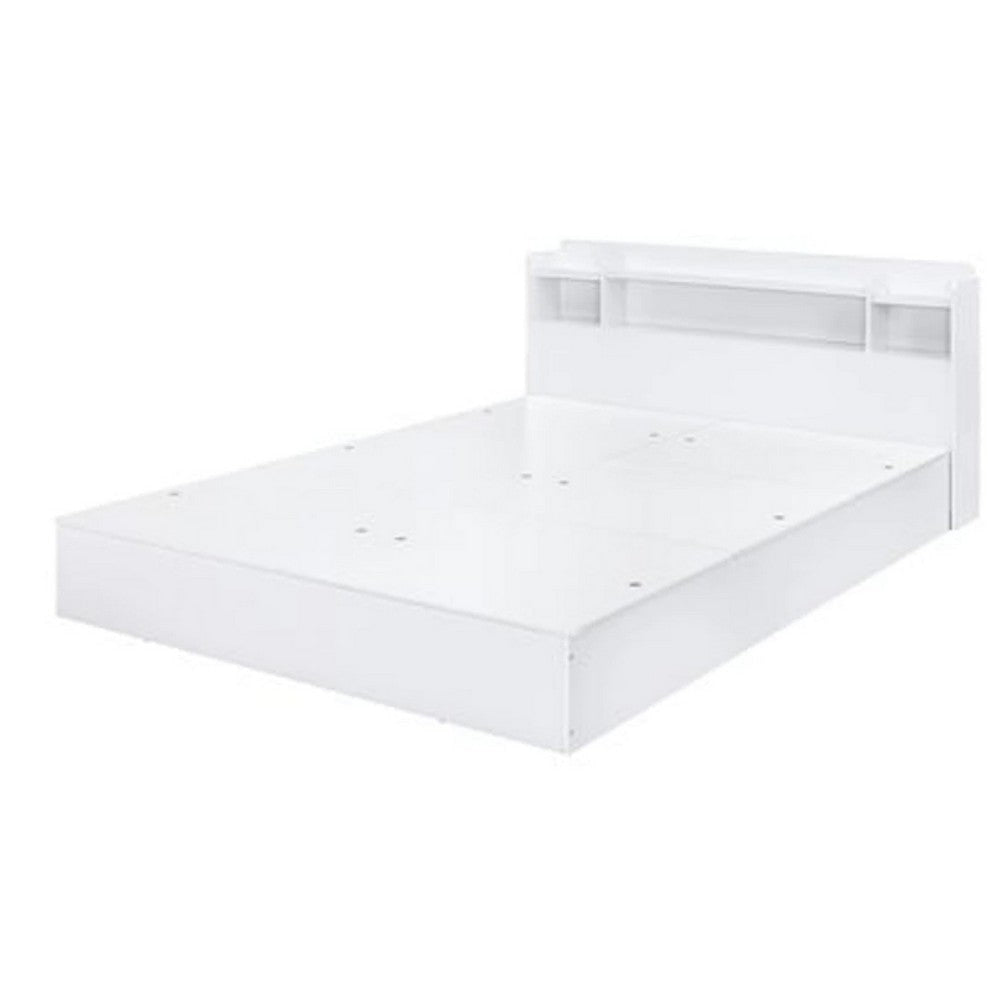 Queen Bed with 6 Under Compartments and Storage Headboard, White
