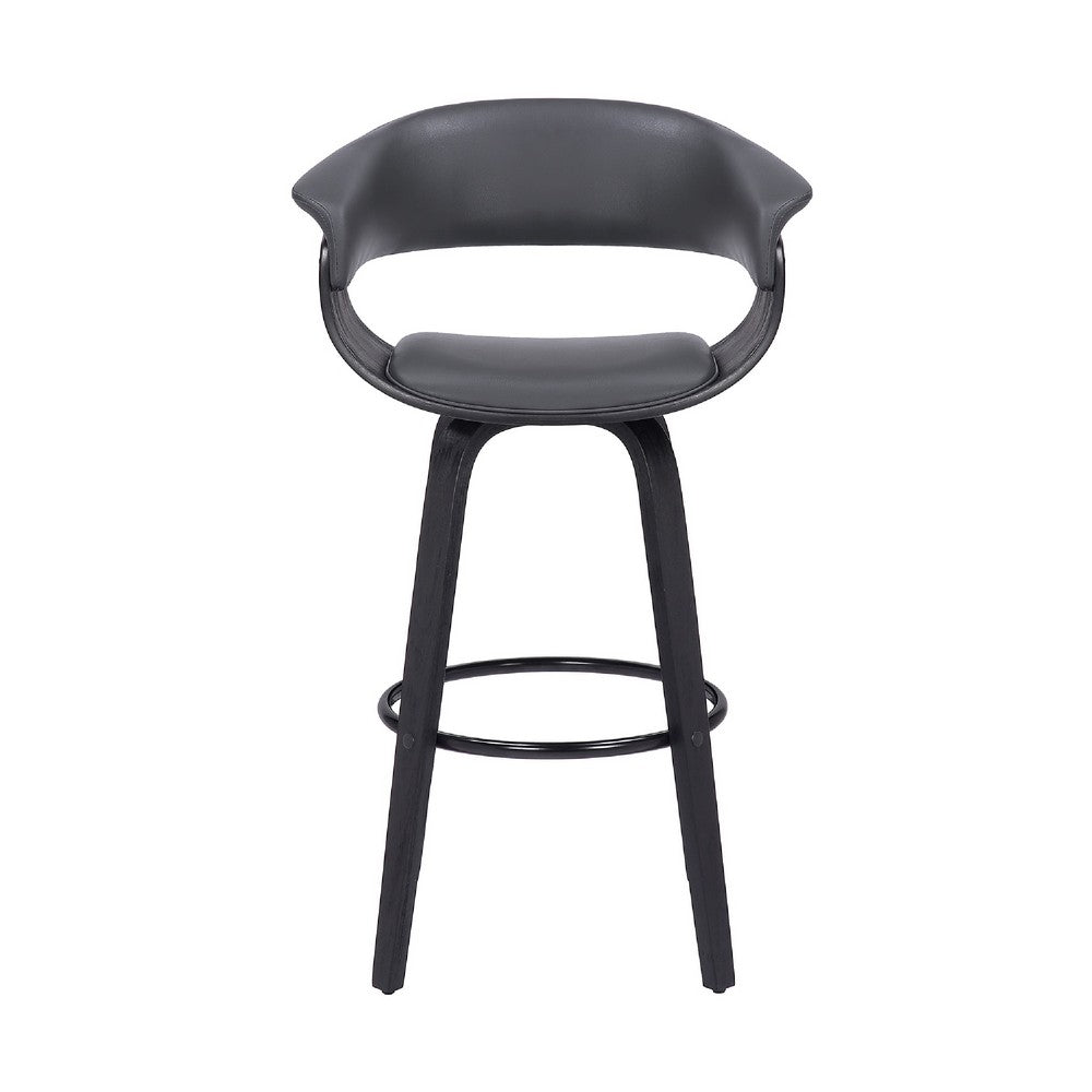 26 Inch Swivel Faux Leather Barstool with Curved Open Back Gray By Casagear Home BM269991