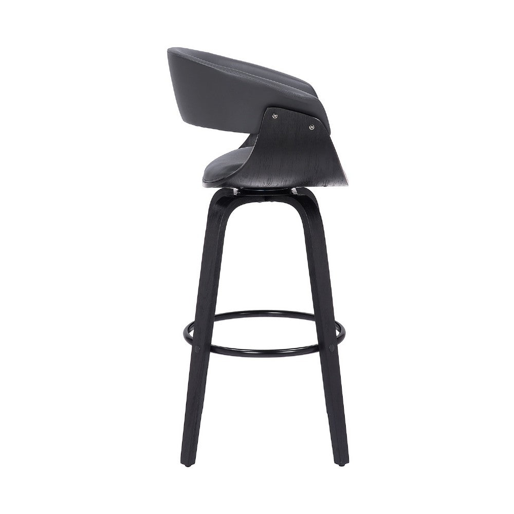 26 Inch Swivel Faux Leather Barstool with Curved Open Back Gray By Casagear Home BM269991