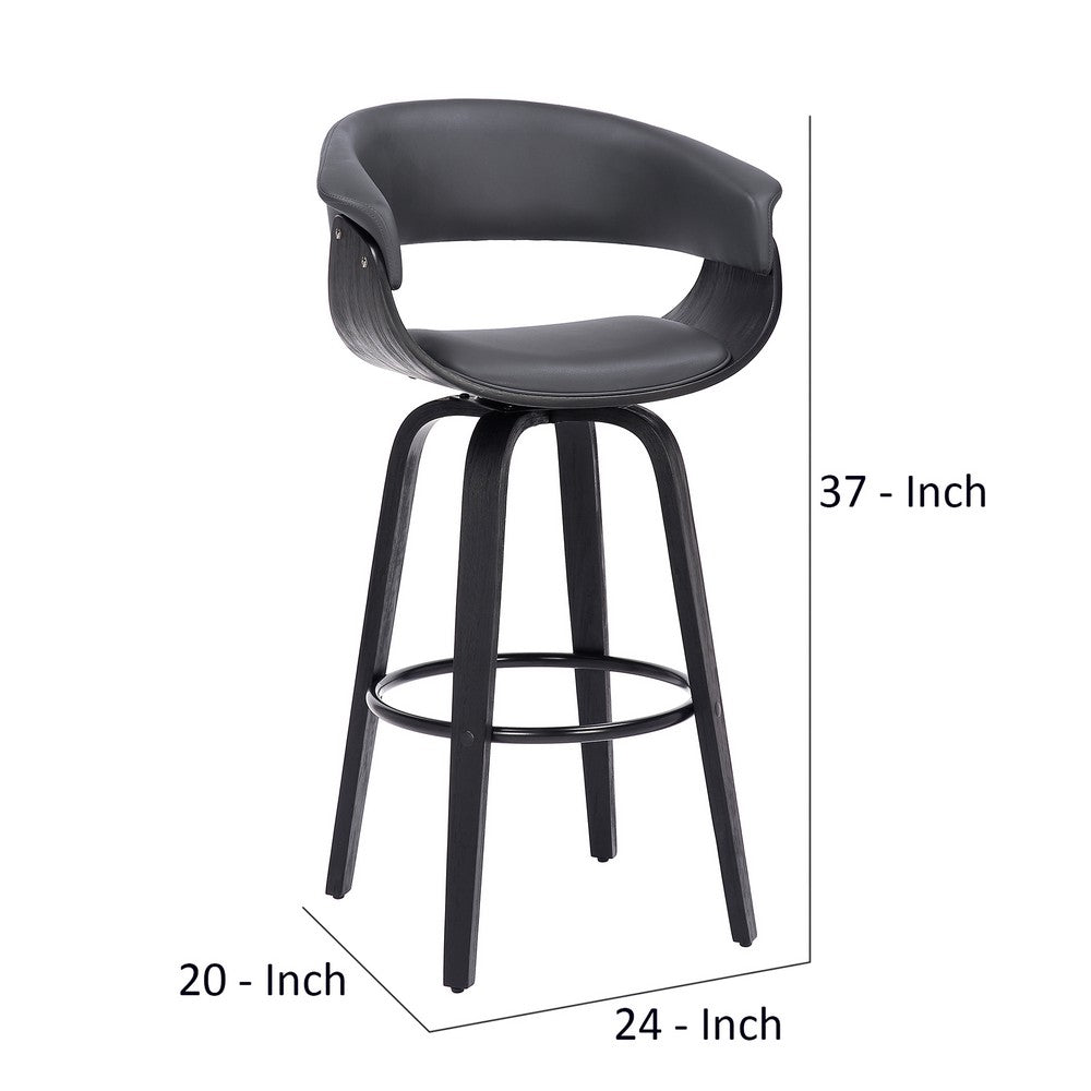 26 Inch Swivel Faux Leather Barstool with Curved Open Back Gray By Casagear Home BM269991