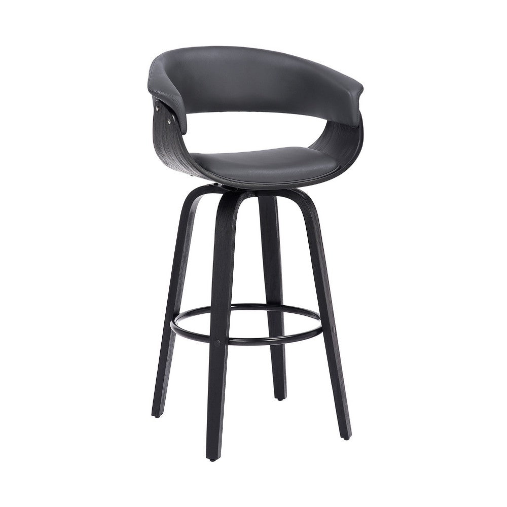 26 Inch Swivel Faux Leather Barstool with Curved Open Back Gray By Casagear Home BM269991