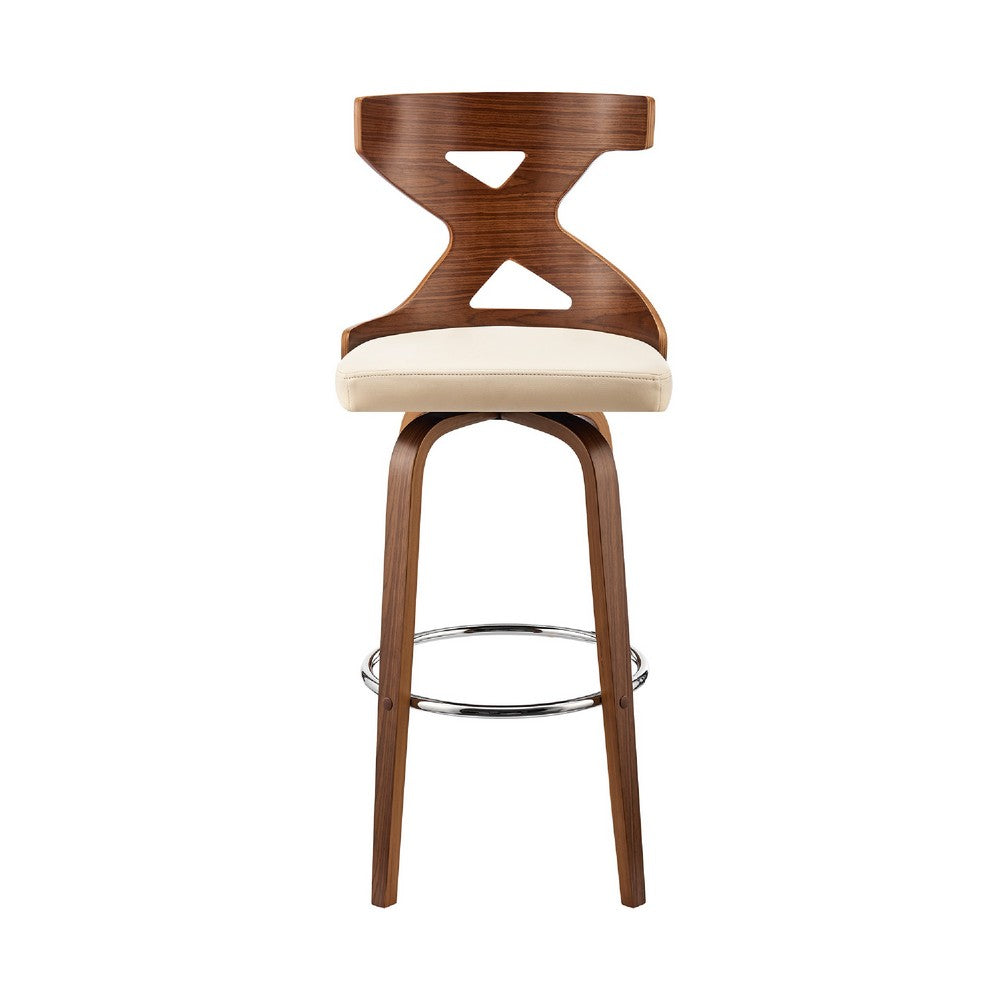 Swivel Barstool with Curved Wooden X Back Cream and Brown By Casagear Home BM269998