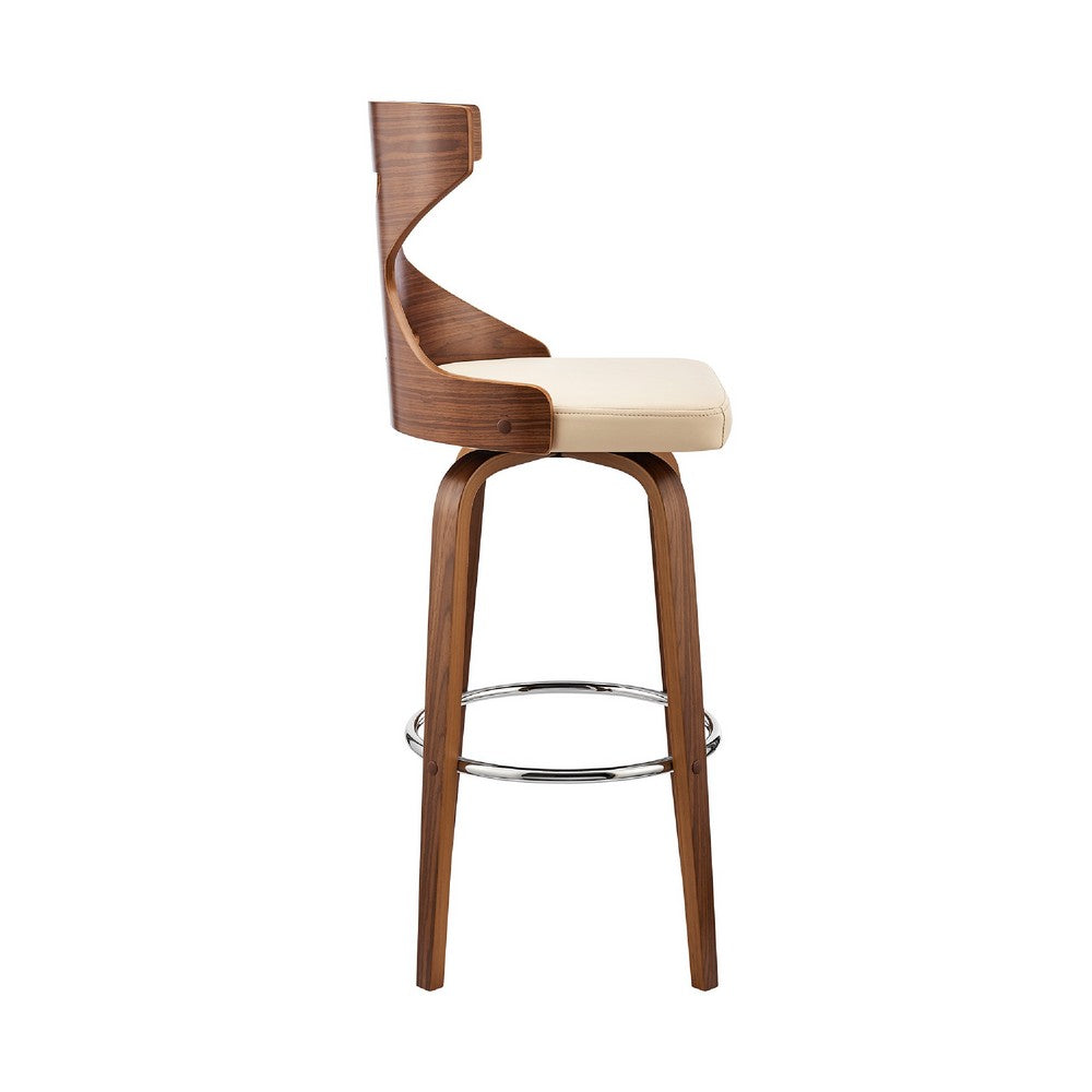 Swivel Barstool with Curved Wooden X Back Cream and Brown By Casagear Home BM269998