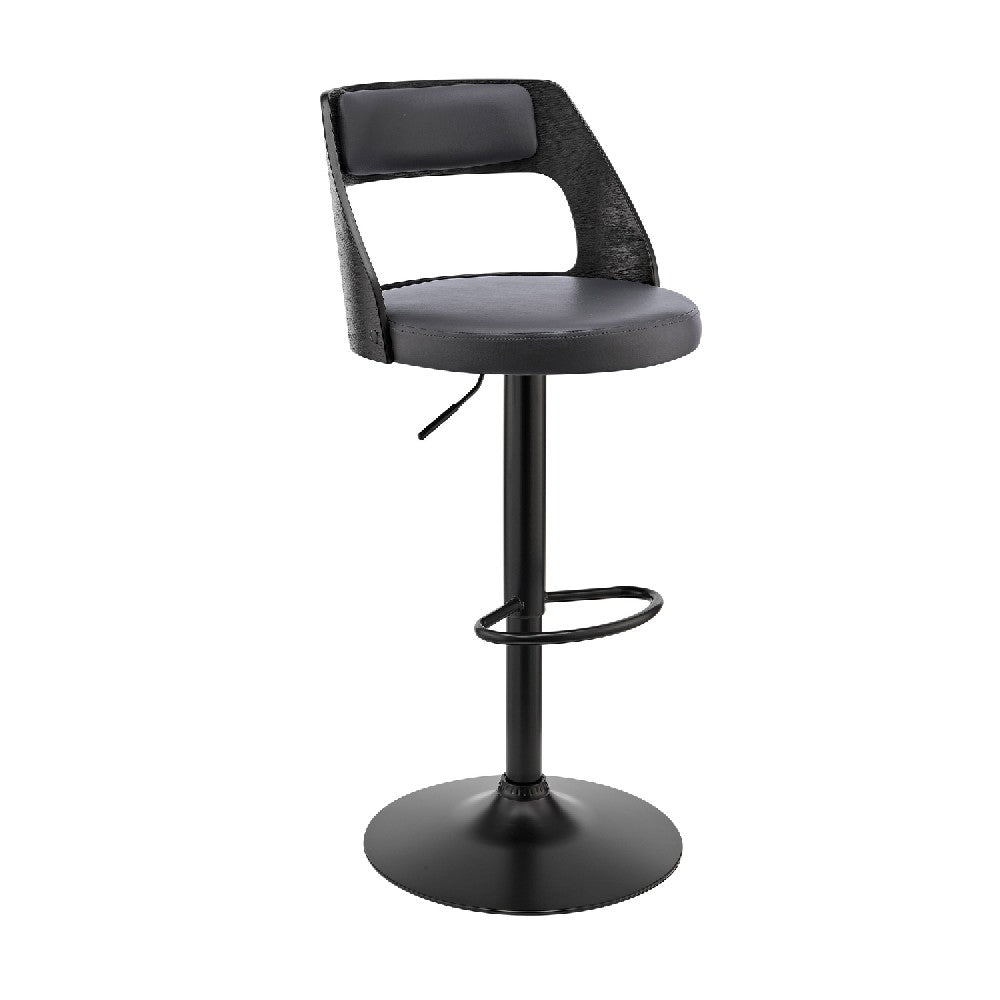Adjustable Barstool with Open Wooden Back, Black By Casagear Home