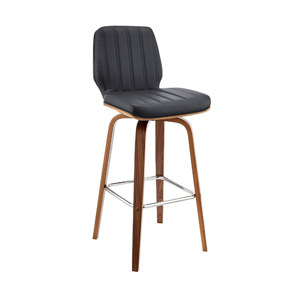 Swivel Barstool with Channel Stitching and Wooden Support Black and Brown By Casagear Home BM270029