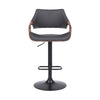Adjustable Barstool with Faux Leather and Wooden Support Black and Gray BM270039