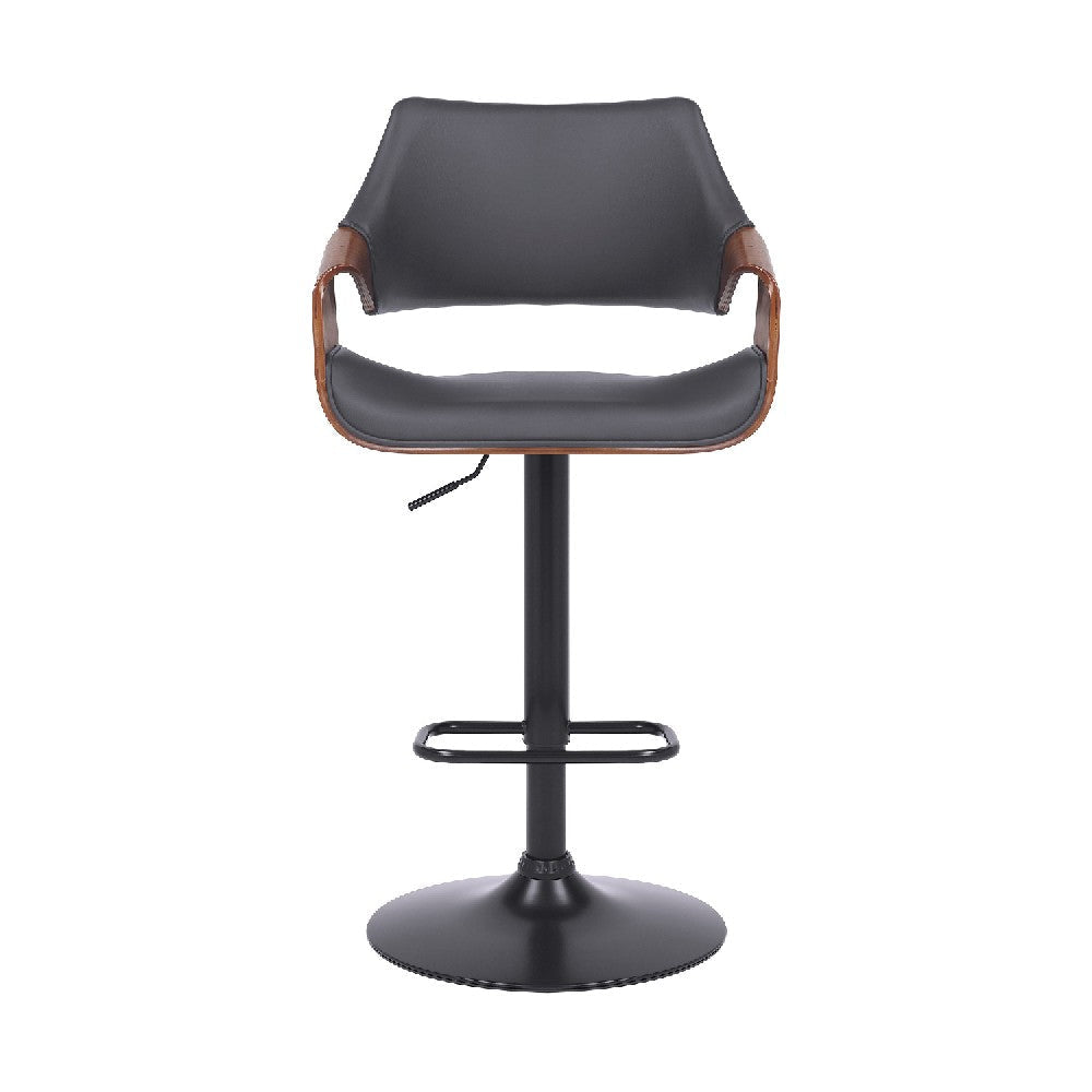 Adjustable Barstool with Faux Leather and Wooden Support Black and Gray BM270039