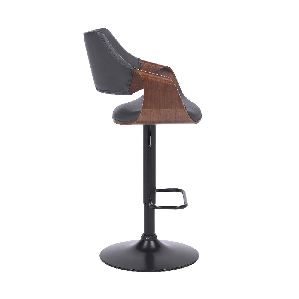 Adjustable Barstool with Faux Leather and Wooden Support Black and Gray BM270039