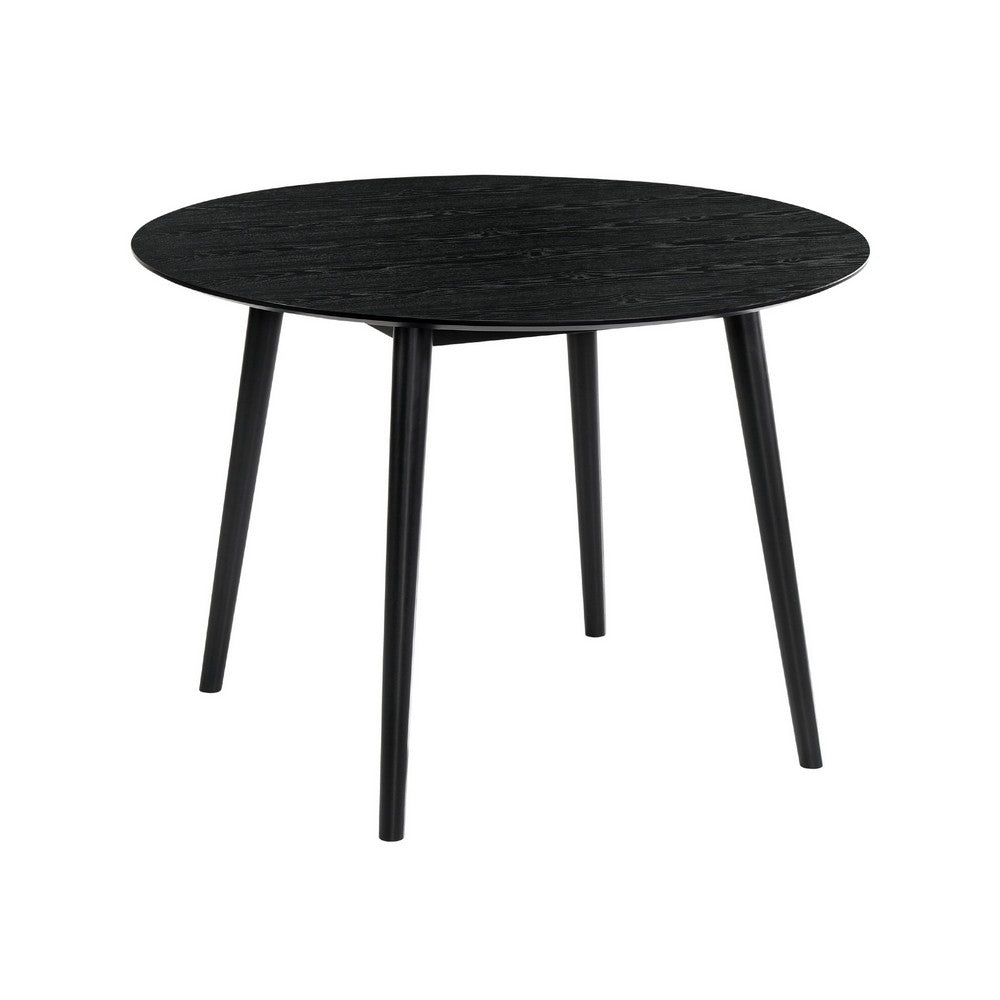 Round Dining Table with Wood and Tapered Legs Black By Casagear Home BM270106