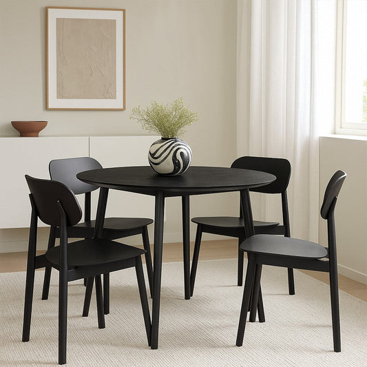 Cora Dining Table | Rounded Wood Top | Tapered Legs | Black