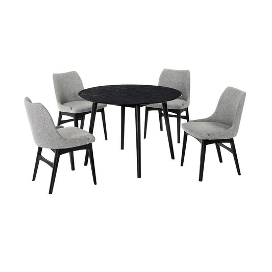 Cora 5 Piece Dining Table Set | Contoured Fabric Chairs | Black & Gray