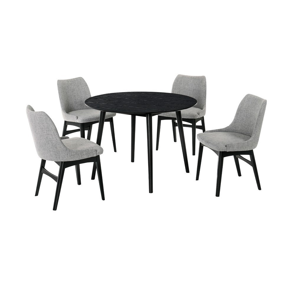 Cora 5 Piece Dining Table Set | Contoured Fabric Chairs | Black & Gray