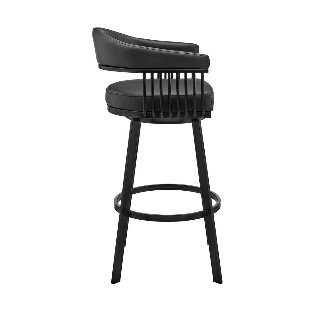 Swivel Barstool with Open Metal Frame and Slatted Arms Black By Casagear Home BM270138