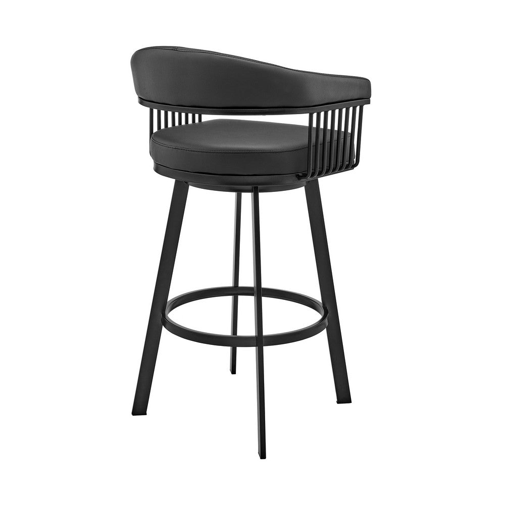 Swivel Barstool with Open Metal Frame and Slatted Arms Black By Casagear Home BM270138