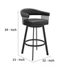 Swivel Barstool with Open Metal Frame and Slatted Arms, Black By Casagear Home