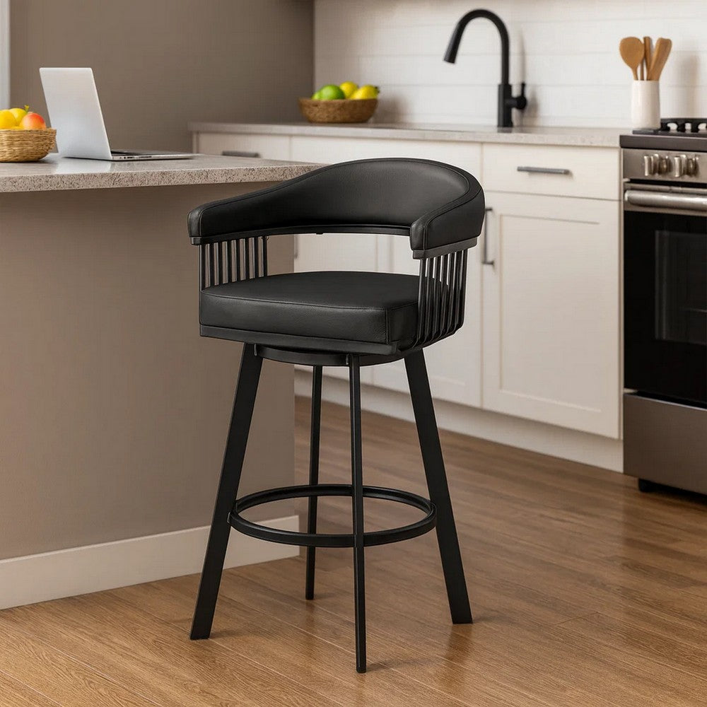 Preston Barstool | Swivel | Metal Frame | Slatted Arms | Black