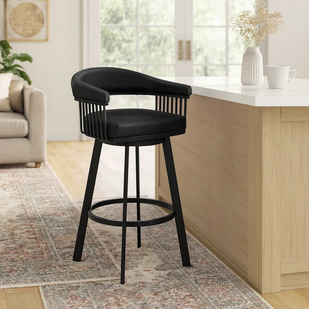 Preston Barstool | Swivel | Metal Frame | Slatted Arms | Black