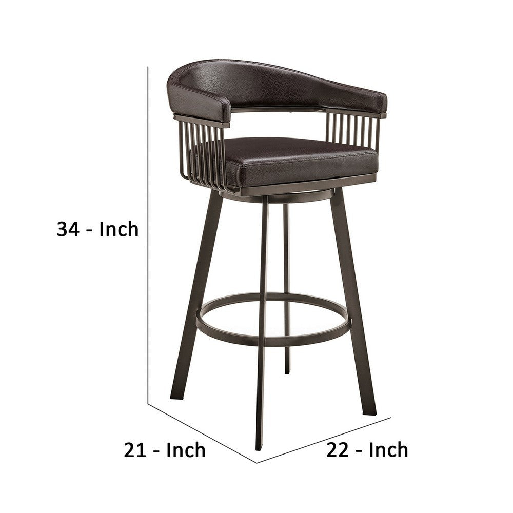 Swivel Barstool with Open Metal Frame and Slatted Arms Brown By Casagear Home BM270140