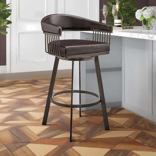 Preston Barstool | Swivel | Metal Frame | Slatted Arms | Brown