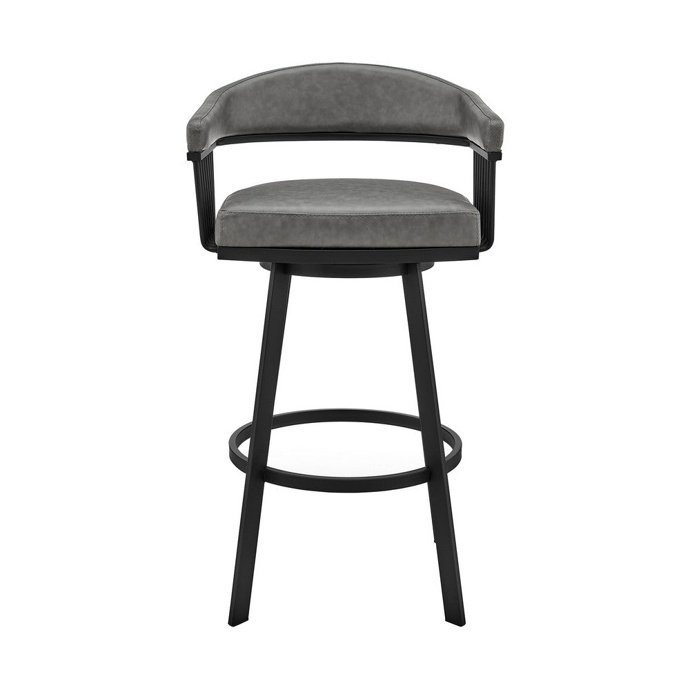 Swivel Barstool with Open Metal Frame and Slatted Arms Gray and Black By Casagear Home BM270142