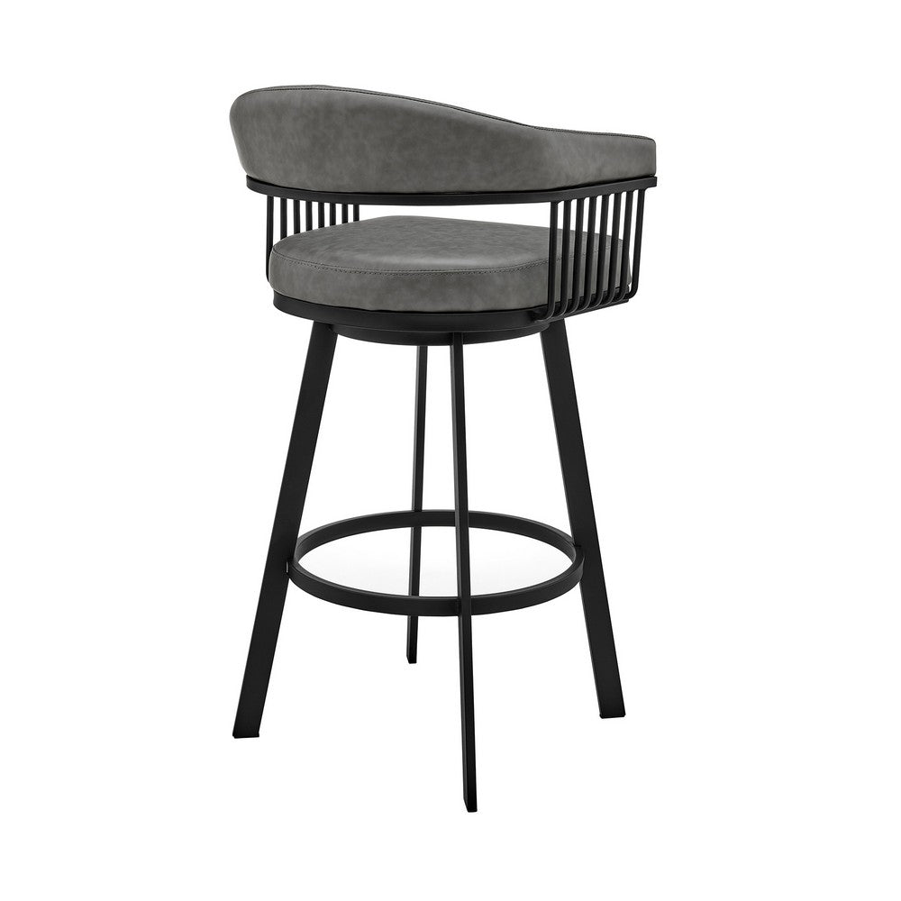 Swivel Barstool with Open Metal Frame and Slatted Arms Gray and Black By Casagear Home BM270142