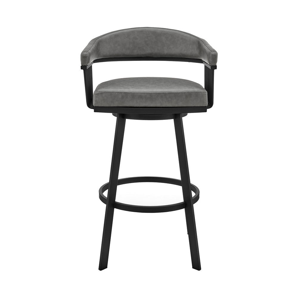 Swivel Barstool with Open Design Metal Frame and Slatted Arms Gray and Black By Casagear Home BM270143
