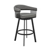 Swivel Barstool with Open Design Metal Frame and Slatted Arms Gray and Black By Casagear Home BM270143