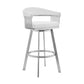 Swivel Barstool with Open Metal Frame and Slatted Arms White and Silver By Casagear Home BM270144