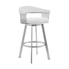 Swivel Barstool with Open Metal Frame and Slatted Arms White and Silver By Casagear Home BM270144