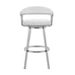 Swivel Barstool with Open Metal Frame and Slatted Arms White and Silver By Casagear Home BM270144