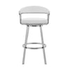 Swivel Barstool with Open Metal Frame and Slatted Arms White and Silver By Casagear Home BM270144