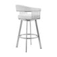 Swivel Barstool with Open Metal Frame and Slatted Arms White and Silver By Casagear Home BM270144