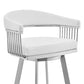 Swivel Barstool with Open Metal Frame and Slatted Arms White and Silver By Casagear Home BM270144