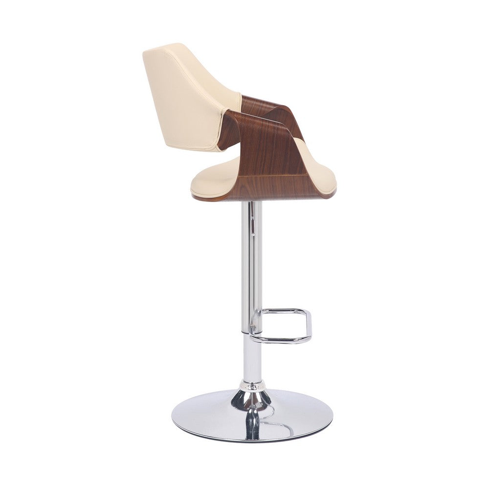 Bar Stool with Curved Leatherette Back and Seat Cream By Casagear Home BM270407