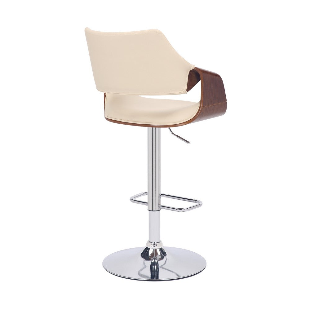 Bar Stool with Curved Leatherette Back and Seat Cream By Casagear Home BM270407