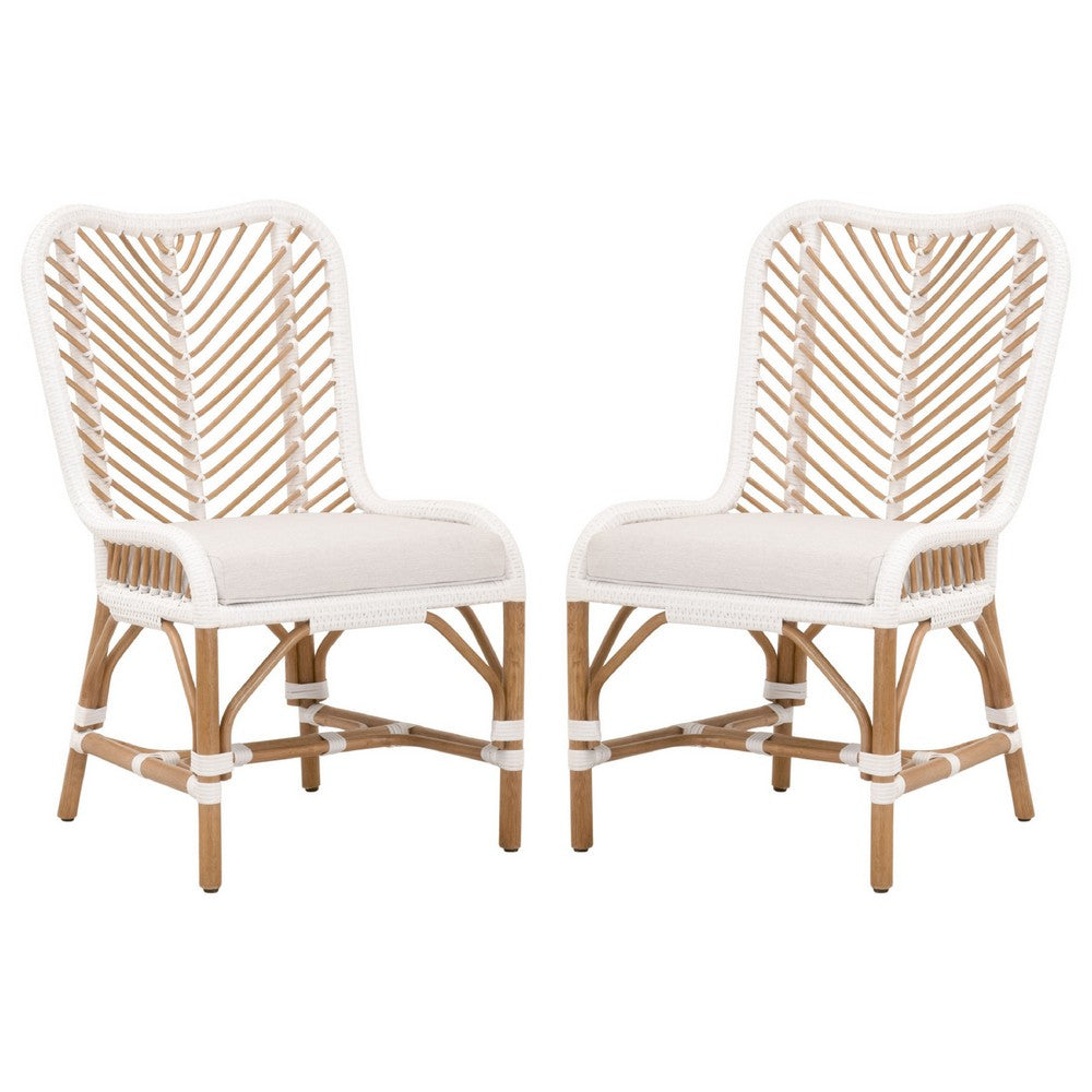 Dining Chair with Rattan Chevron Pattern Back Set of 2 White By Casagear Home BM270610