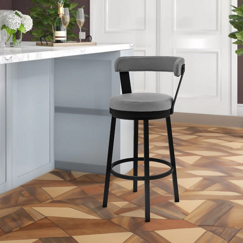 Preston Counter Stool | Swivel | Curved Open Back | Metal Legs | Light Gray