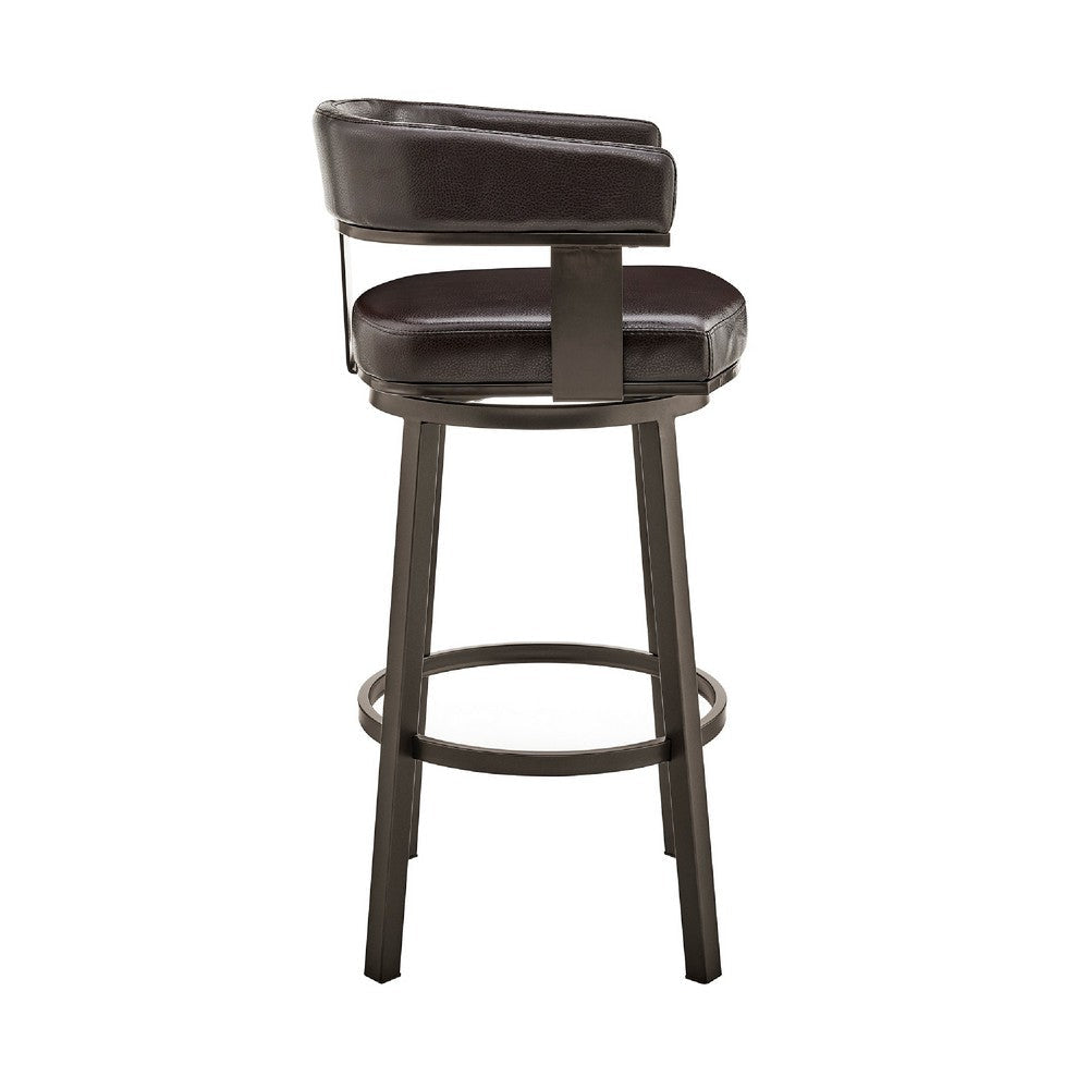 Swivel Counter Barstool with Curved Open Back and Metal Legs Dark Brown By Casagear Home BM271146