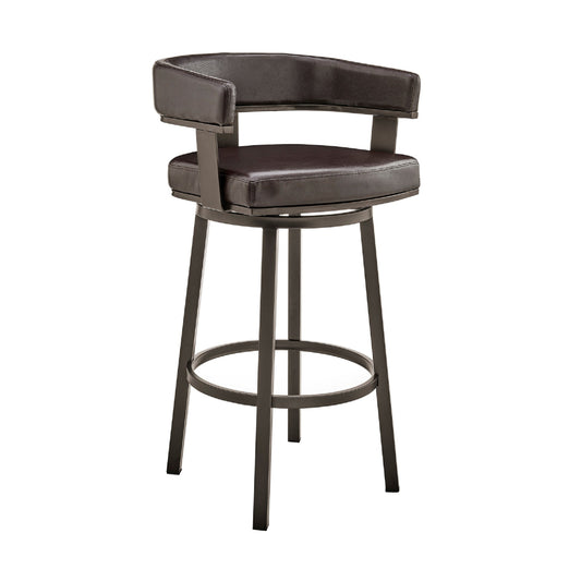 Preston Counter Stool | Swivel | Curved Open Back | Metal Legs | Dark Brown