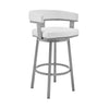 Swivel Barstool with Curved Open Back and Metal Legs, Silver and White By Casagear Home