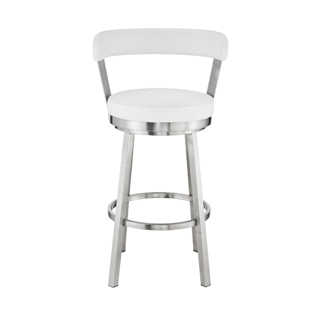 Swivel Counter Barstool with Curved Open Back and Metal Legs White and Silver By Casagear Home BM271160